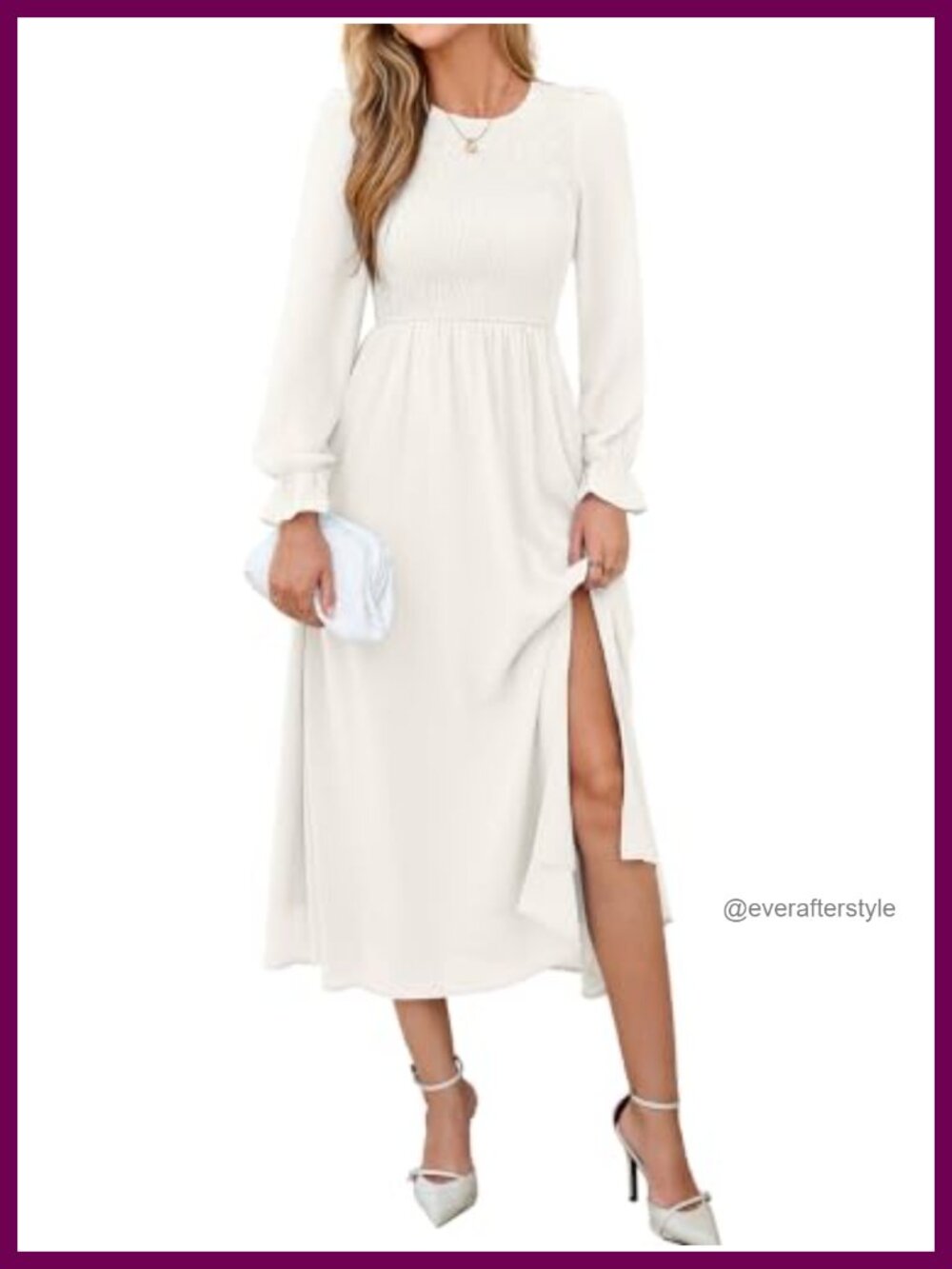 Women's Chiffon Maxi Dress Long Sleeve Smocked Wedding Guest Flowy